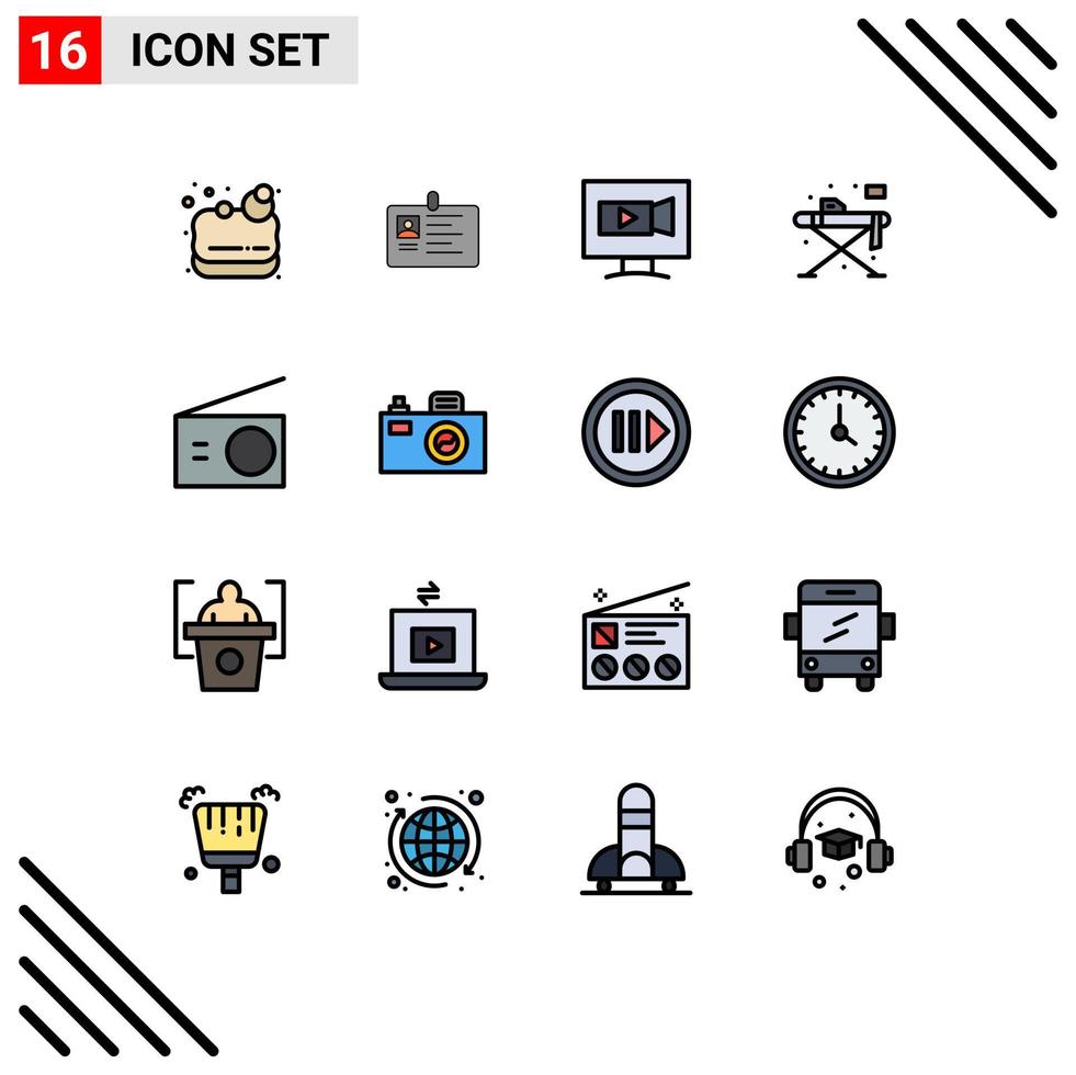 conjunto de 16 iconos de interfaz de usuario modernos símbolos signos para identidad de vida de mesa video doméstico elementos de diseño de vectores creativos editables
