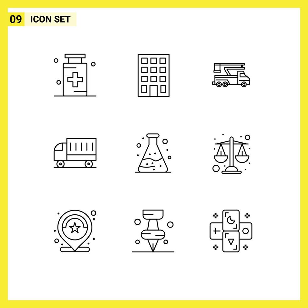 Stock Vector Icon Pack of 9 Line Signs and Symbols for truck shipping crane delivery transport Editable Vector Design Elements