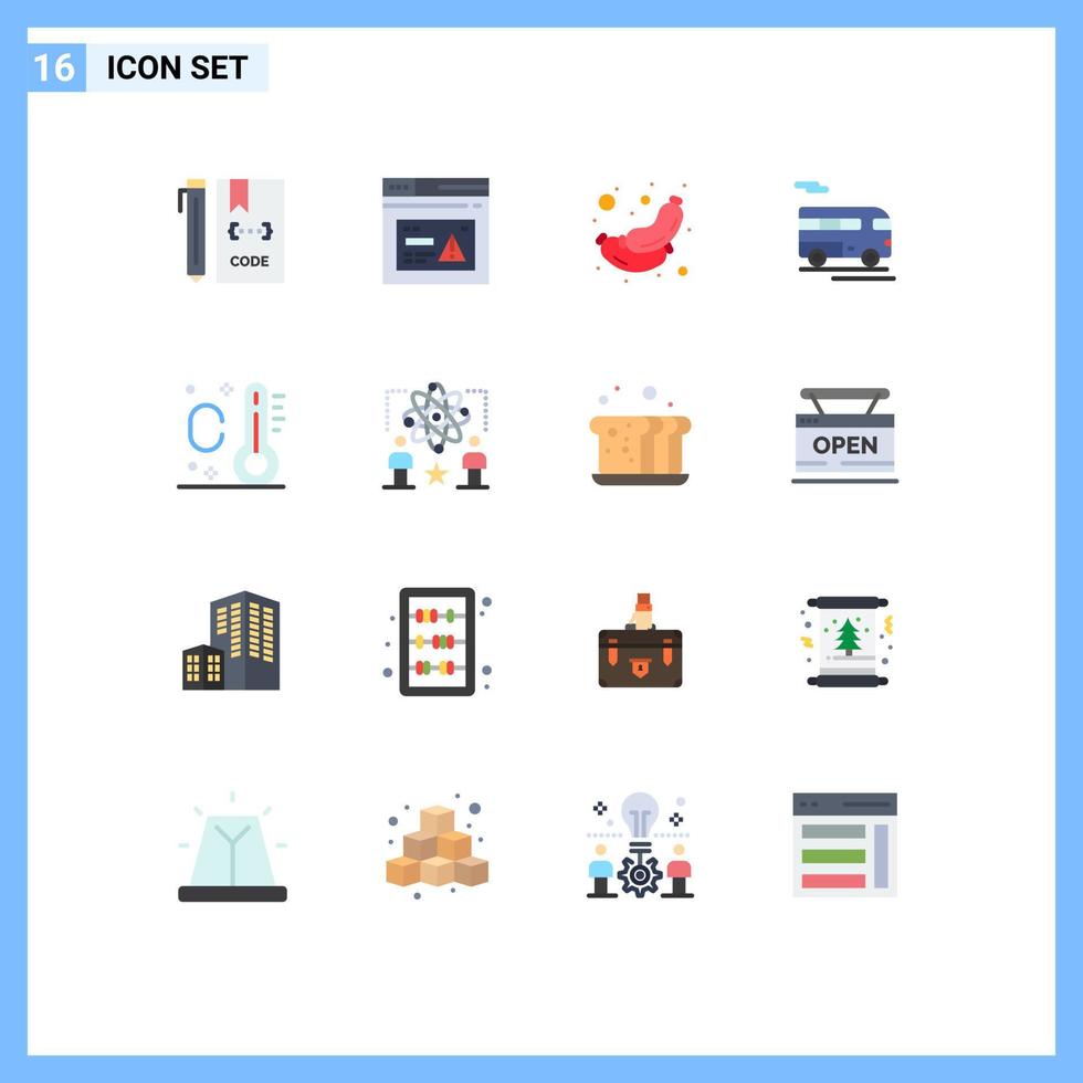 Group of 16 Modern Flat Colors Set for vehicle coach website bus sausage Editable Pack of Creative Vector Design Elements