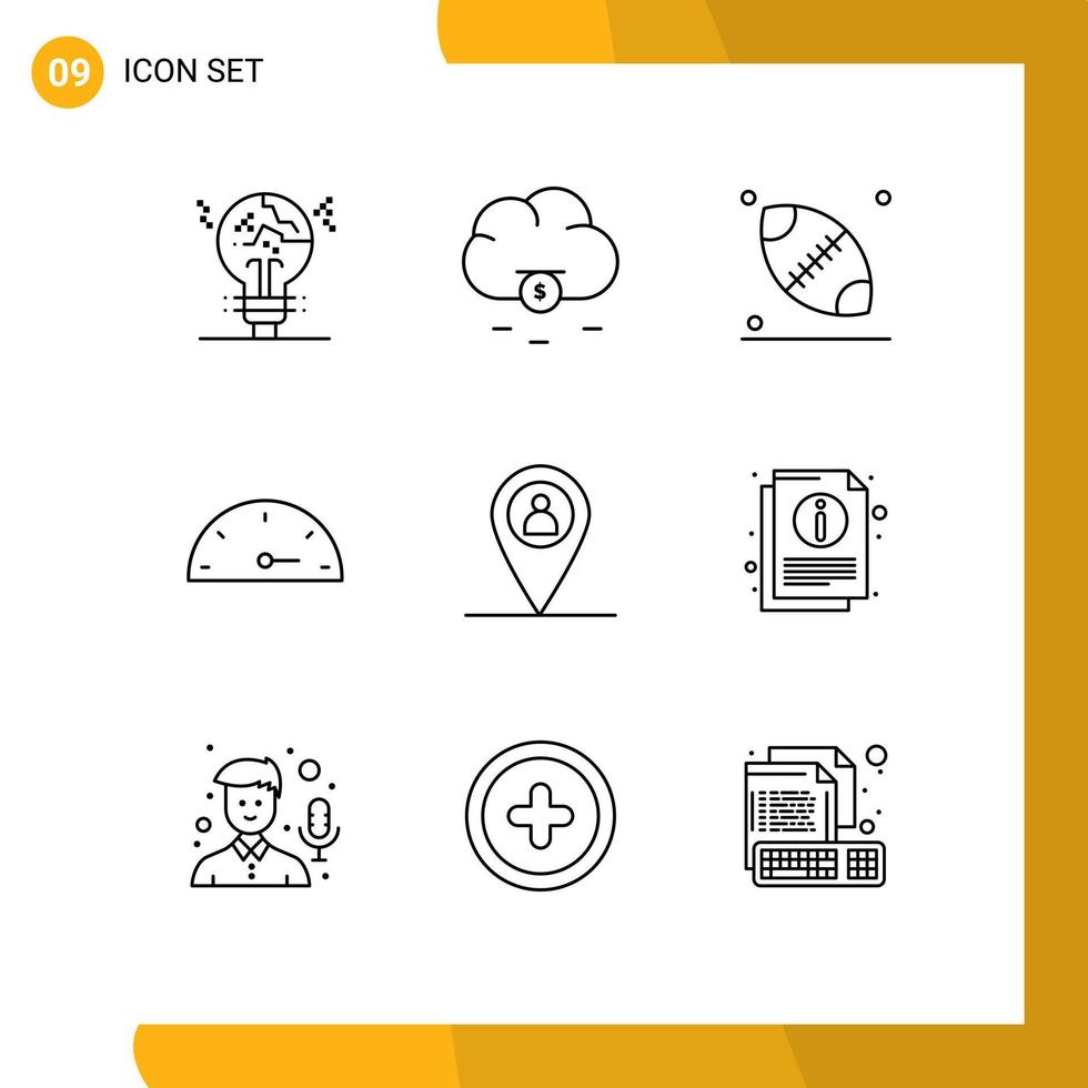 9 User Interface Outline Pack of modern Signs and Symbols of info map rugby location performance Editable Vector Design Elements