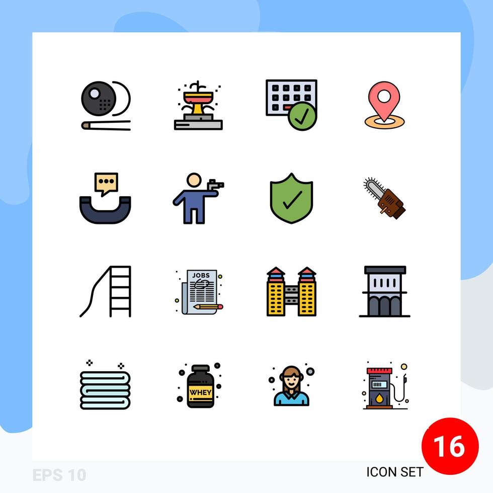 16 interfaz de usuario paquete de líneas llenas de color plano de signos y símbolos modernos de equipos de pines de mensajes hardware de mapas elementos de diseño de vectores creativos editables