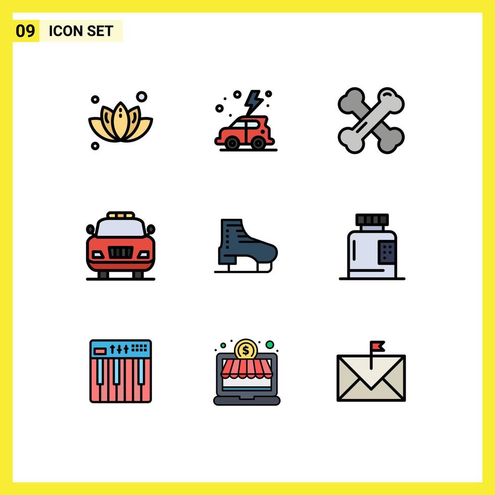 9 Creative Icons Modern Signs and Symbols of skate boot bone health police car Editable Vector Design Elements