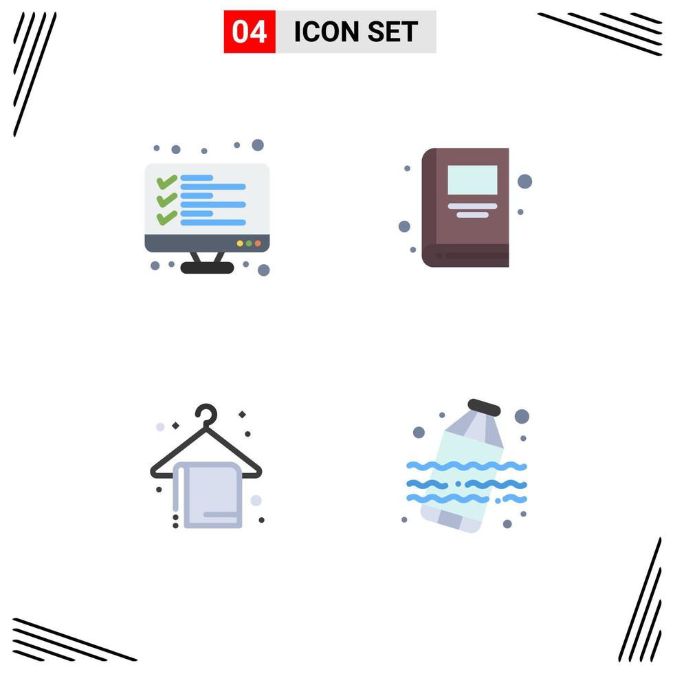 paquete de iconos planos de 4 símbolos universales de lista de verificación lista de toallas de playa educación verano elementos de diseño vectorial editables vector