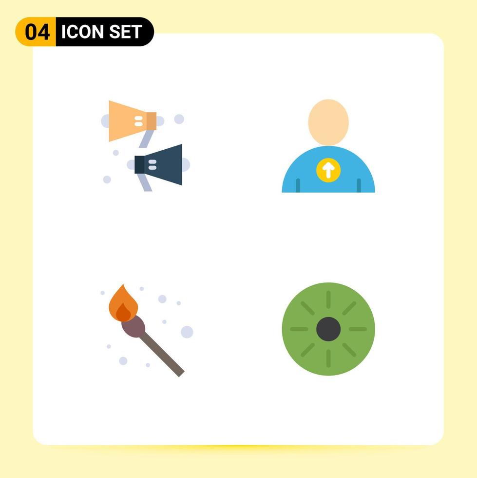 4 Universal Flat Icons Set for Web and Mobile Applications loud drink avatar camping kiwi interior Editable Vector Design Elements
