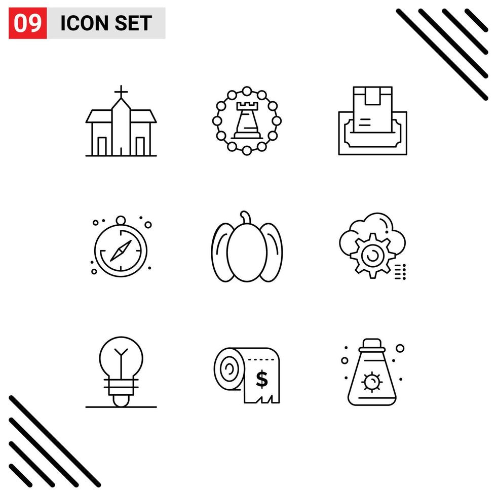 Set of 9 Vector Outlines on Grid for guide camping rook payment delivery Editable Vector Design Elements