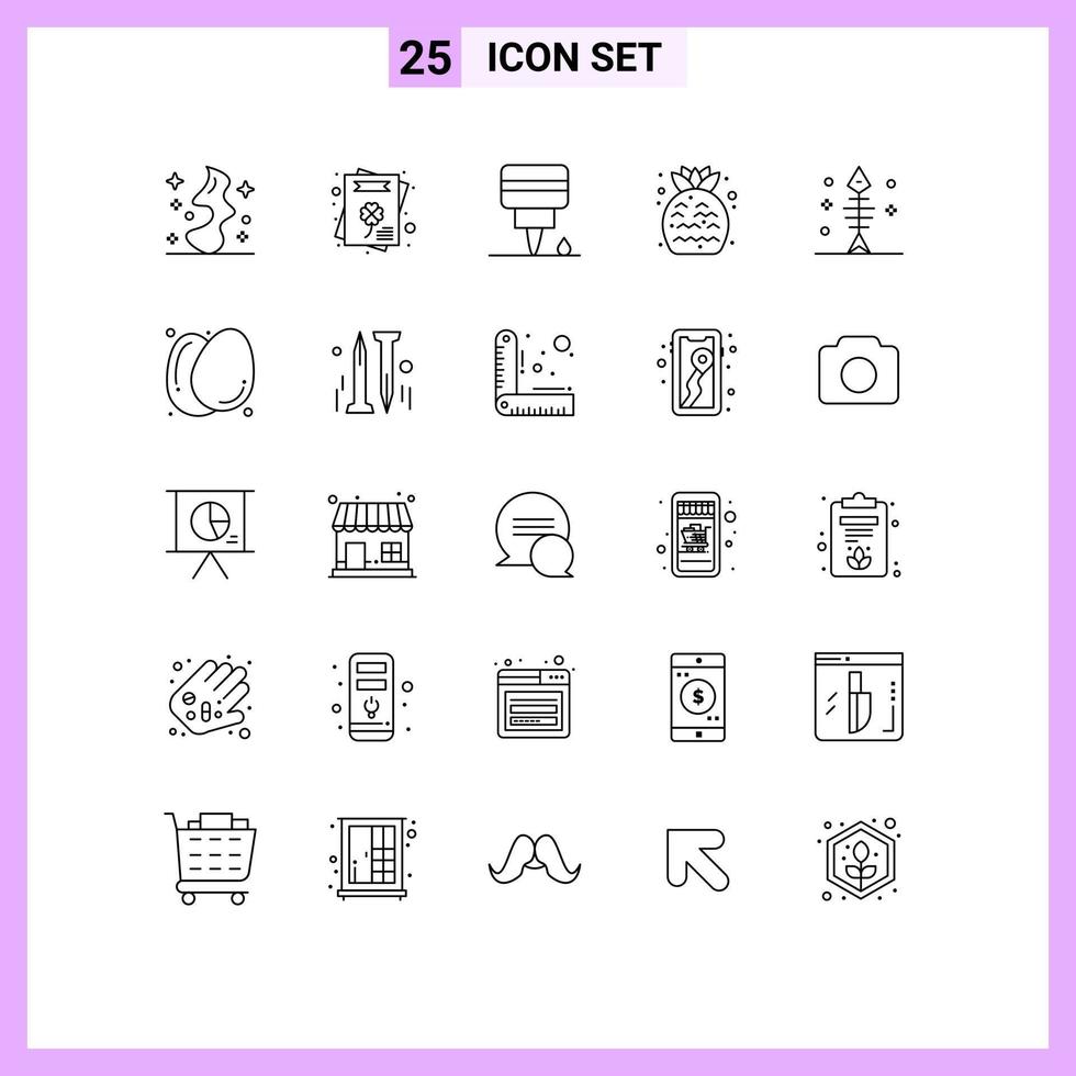 Pack of 25 Modern Lines Signs and Symbols for Web Print Media such as seafood fish mechanic bone summer Editable Vector Design Elements