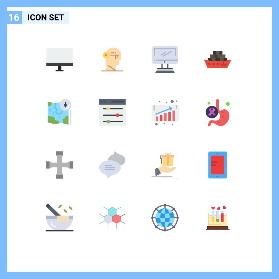 16 Flat Color concept for Websites Mobile and Apps tanker cargo mind pc device Editable Pack of Creative Vector Design Elements