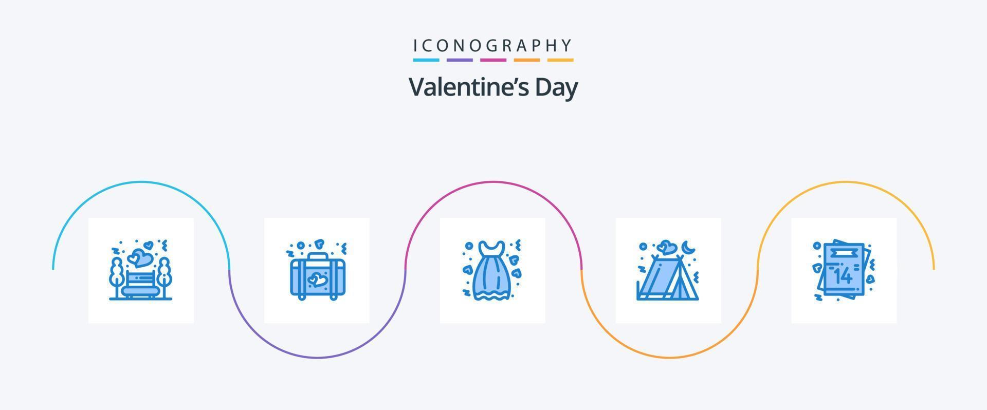 paquete de iconos azul 5 del día de san valentín que incluye corazón. amar. paño. vacaciones. amar vector