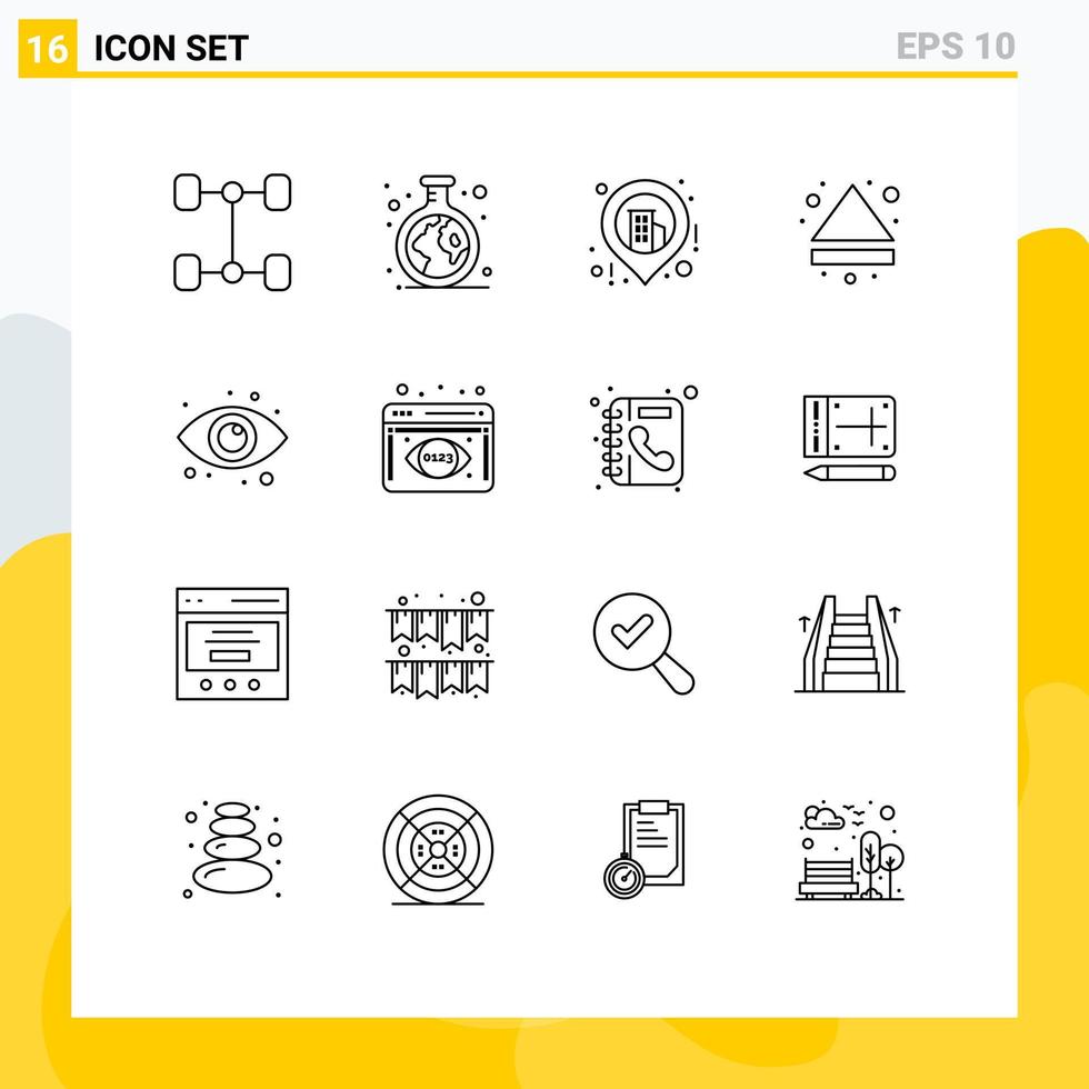 16 Creative Icons Modern Signs and Symbols of analytics monitoring eyes map view down Editable Vector Design Elements