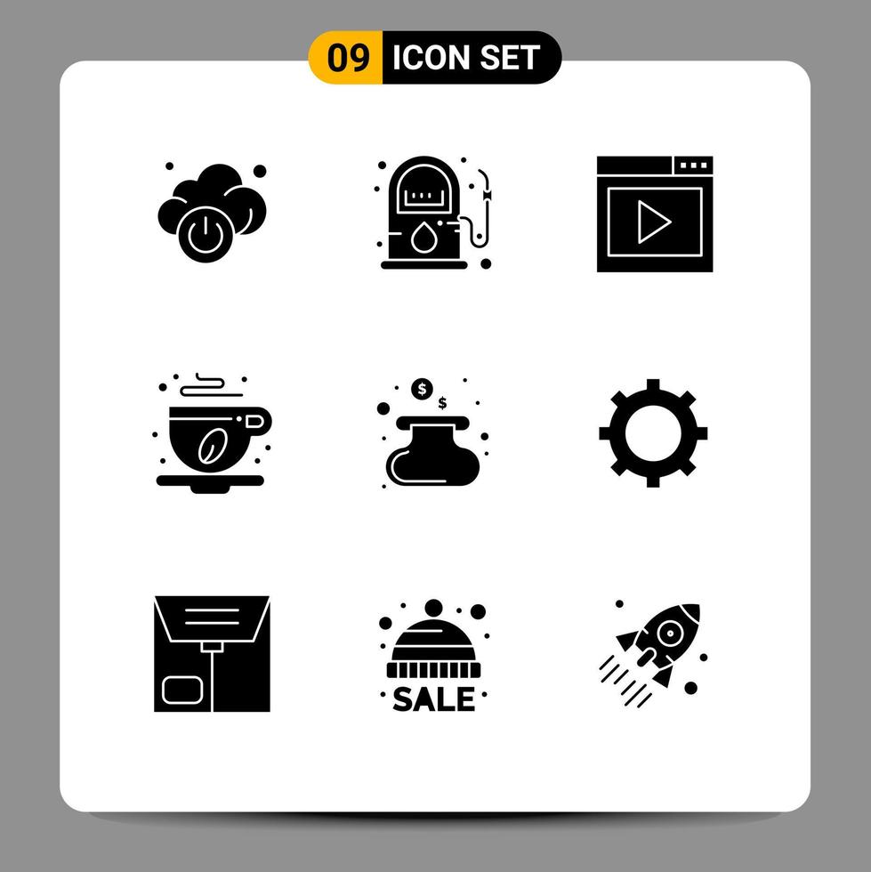 9 iconos creativos signos y símbolos modernos de interfaz de hoja de dinero medios café taza de café elementos de diseño vectorial editables vector