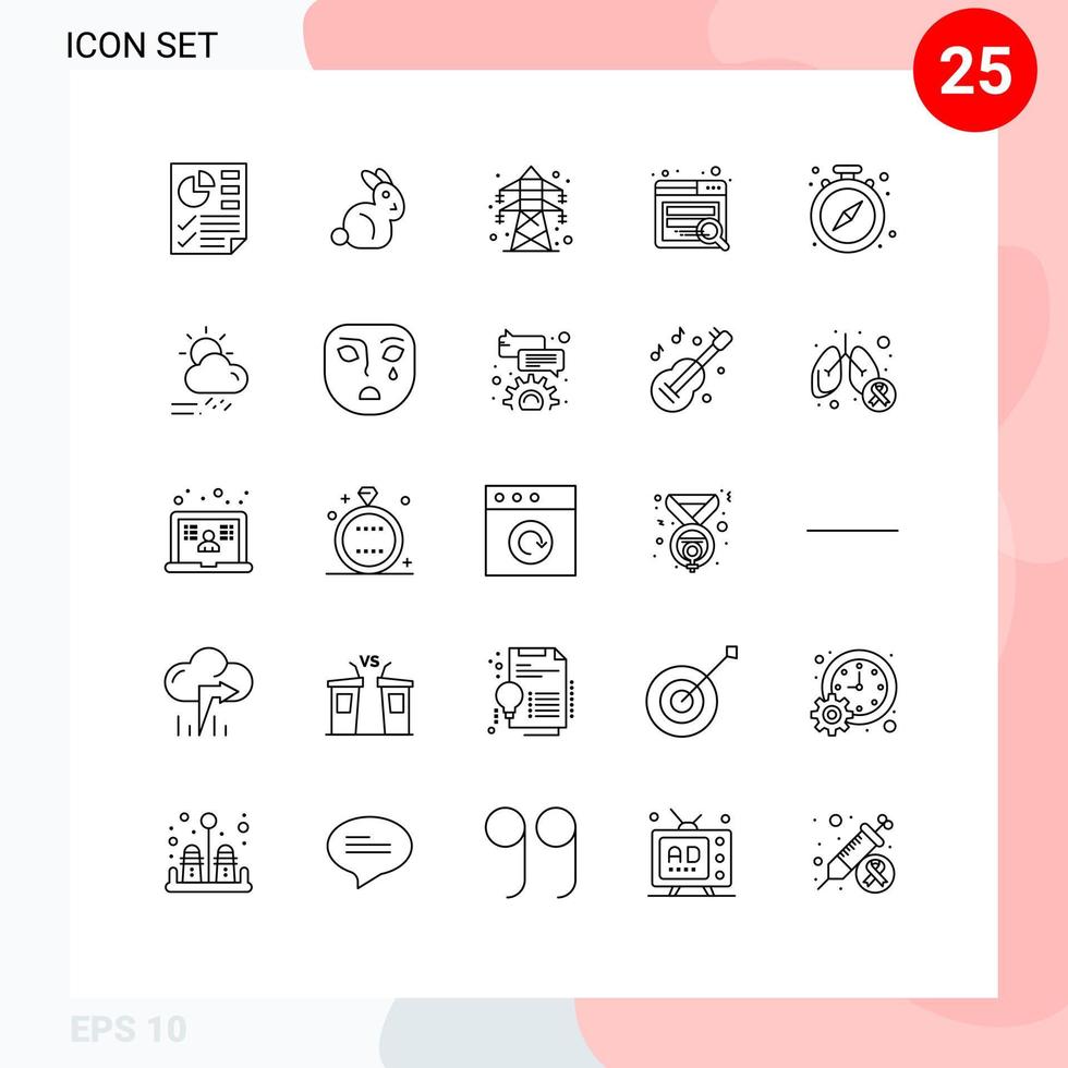 Set of 25 Modern UI Icons Symbols Signs for time stop energy pause seo Editable Vector Design Elements