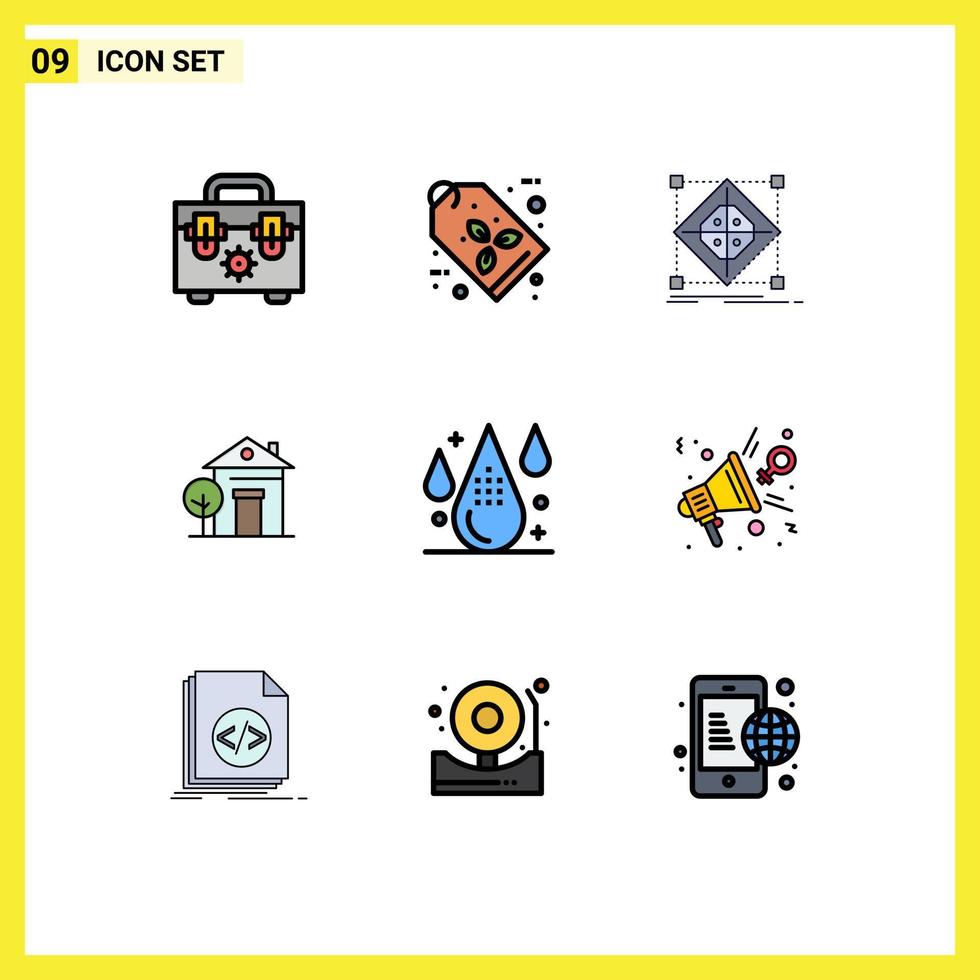 Pictogram Set of 9 Simple Filledline Flat Colors of color hotel cluster house building Editable Vector Design Elements
