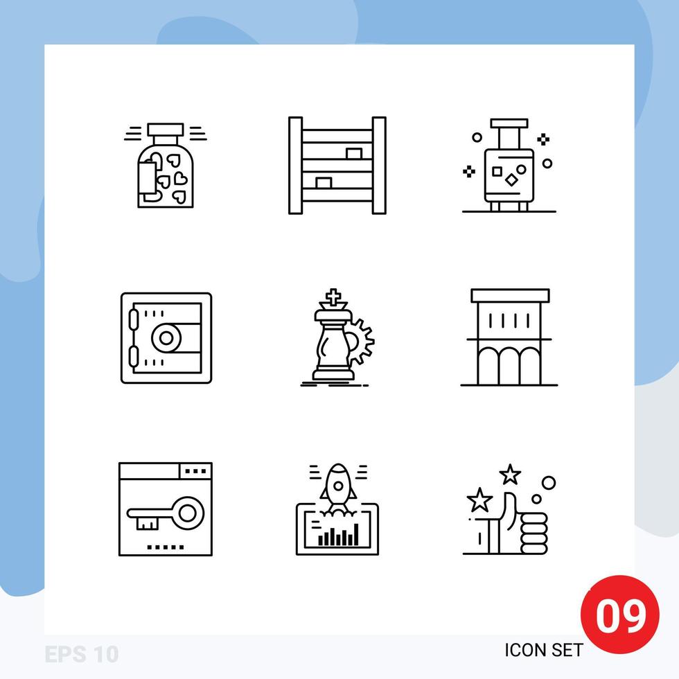 9 iconos creativos signos y símbolos modernos de motivación casillero interior maleta de viaje elementos de diseño vectorial editables vector