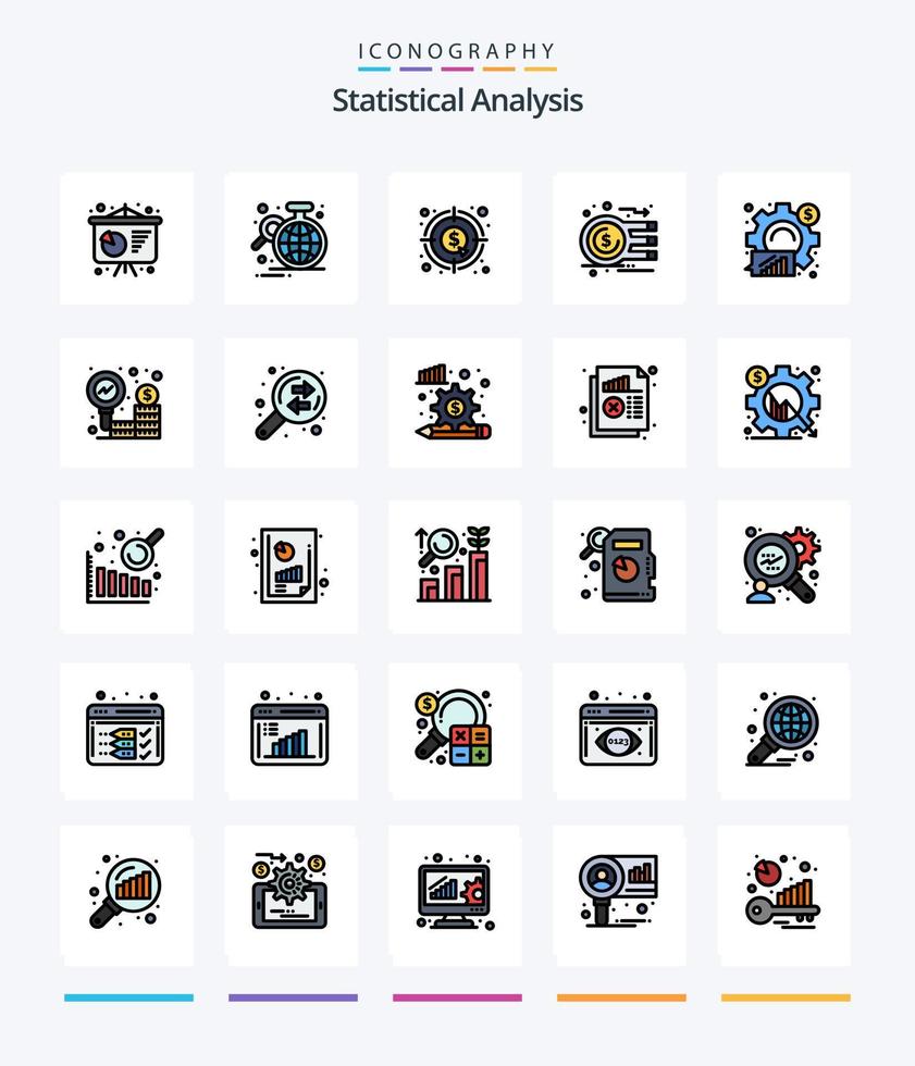 Creative Statistical Analysis 25 Line FIlled icon pack  Such As statistical. business. analysis. analytics. money vector