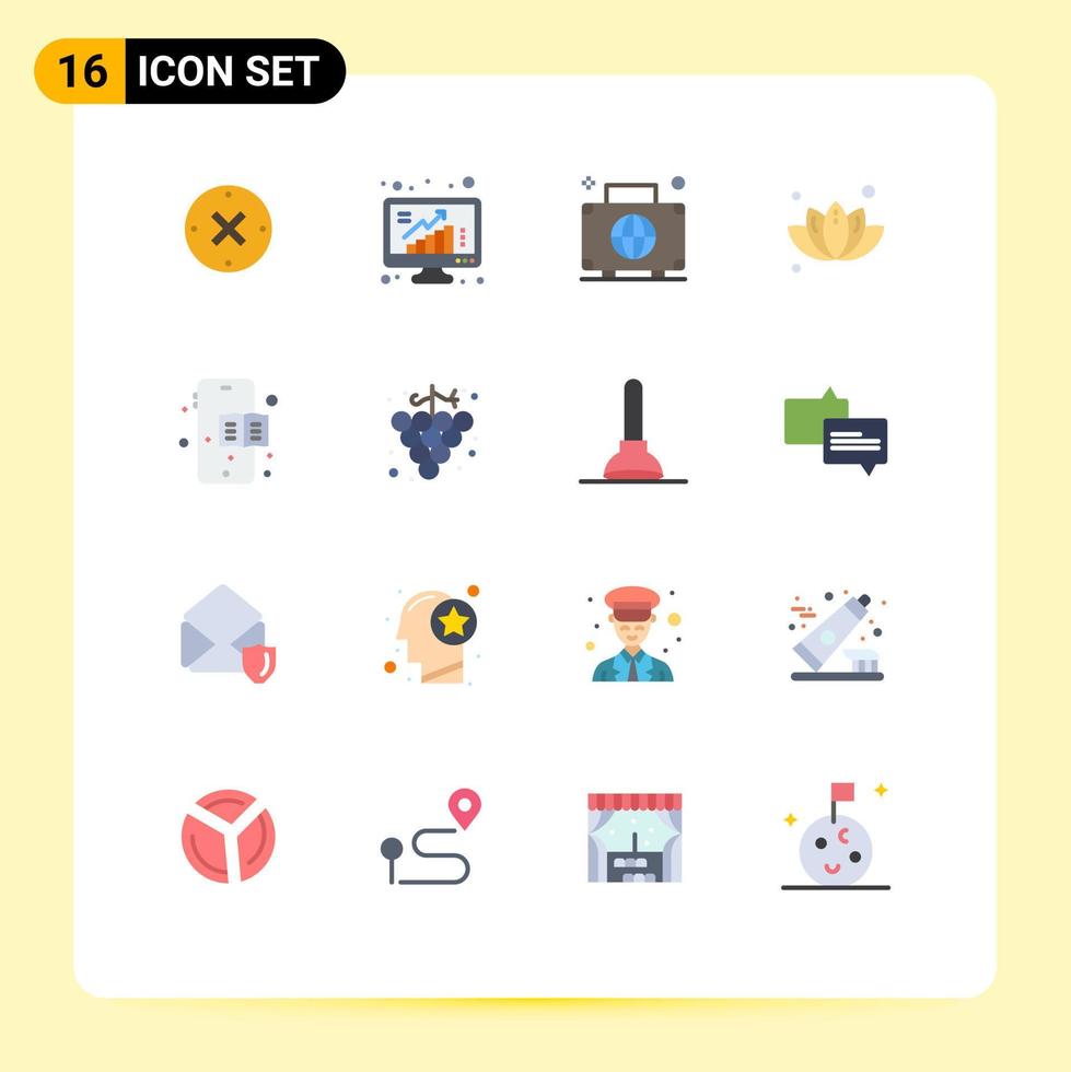 paquete de 16 signos y símbolos de colores planos modernos para medios de impresión web, como datos de hojas de árboles, paquete editable internacional verde de elementos de diseño de vectores creativos
