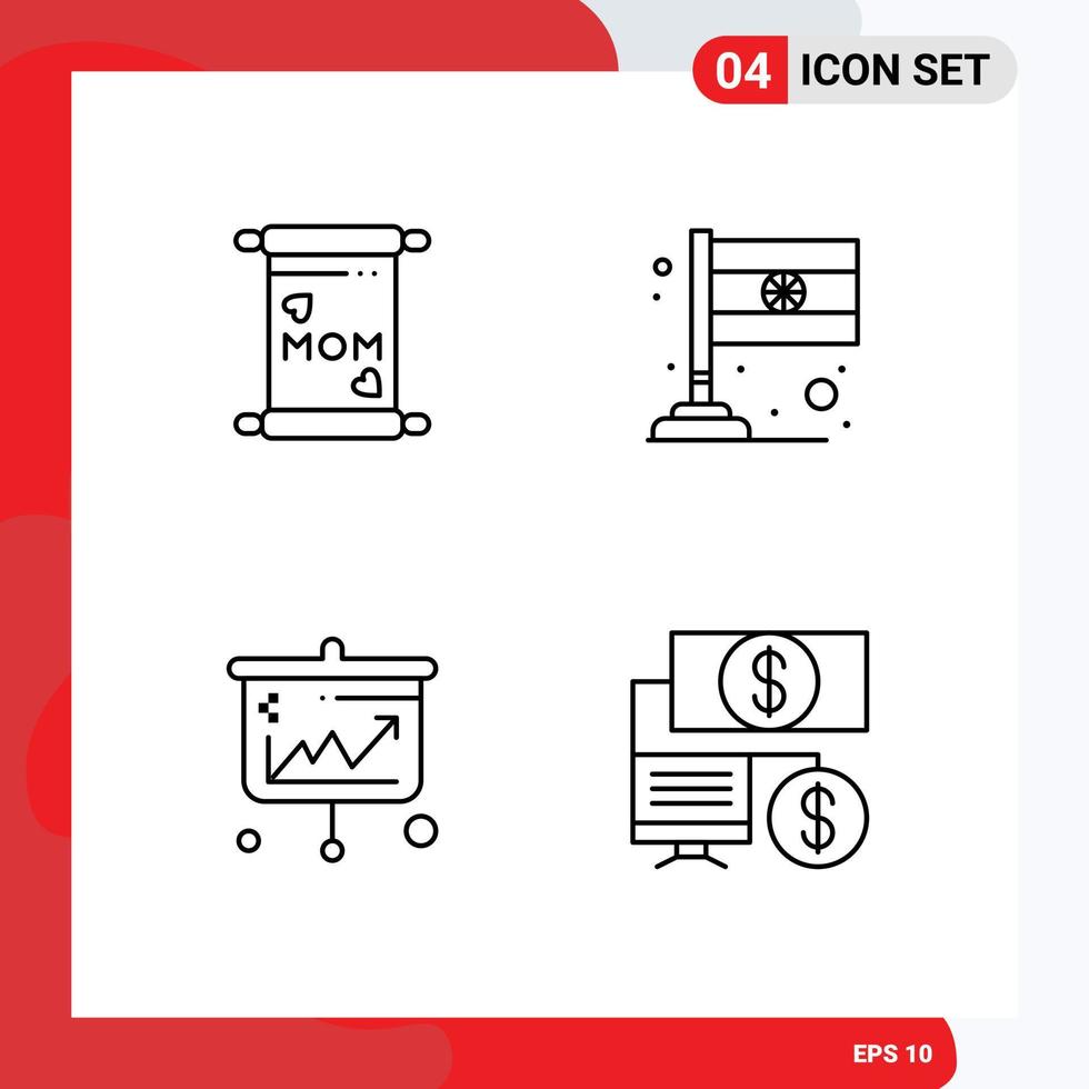 Mobile Interface Line Set of 4 Pictograms of card business country projector bank Editable Vector Design Elements