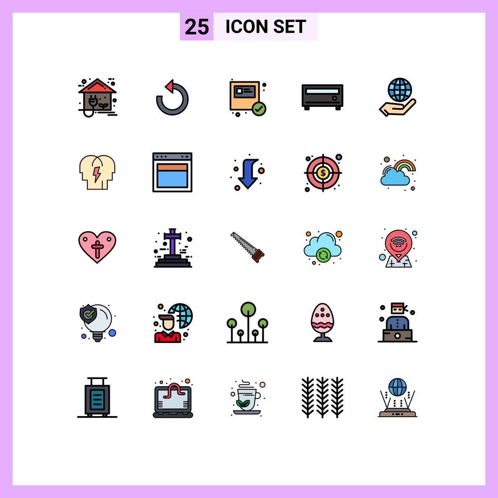 Universal Icon Symbols Group of 25 Modern Filled line Flat Colors of globe player repeat media shopping Editable Vector Design Elements