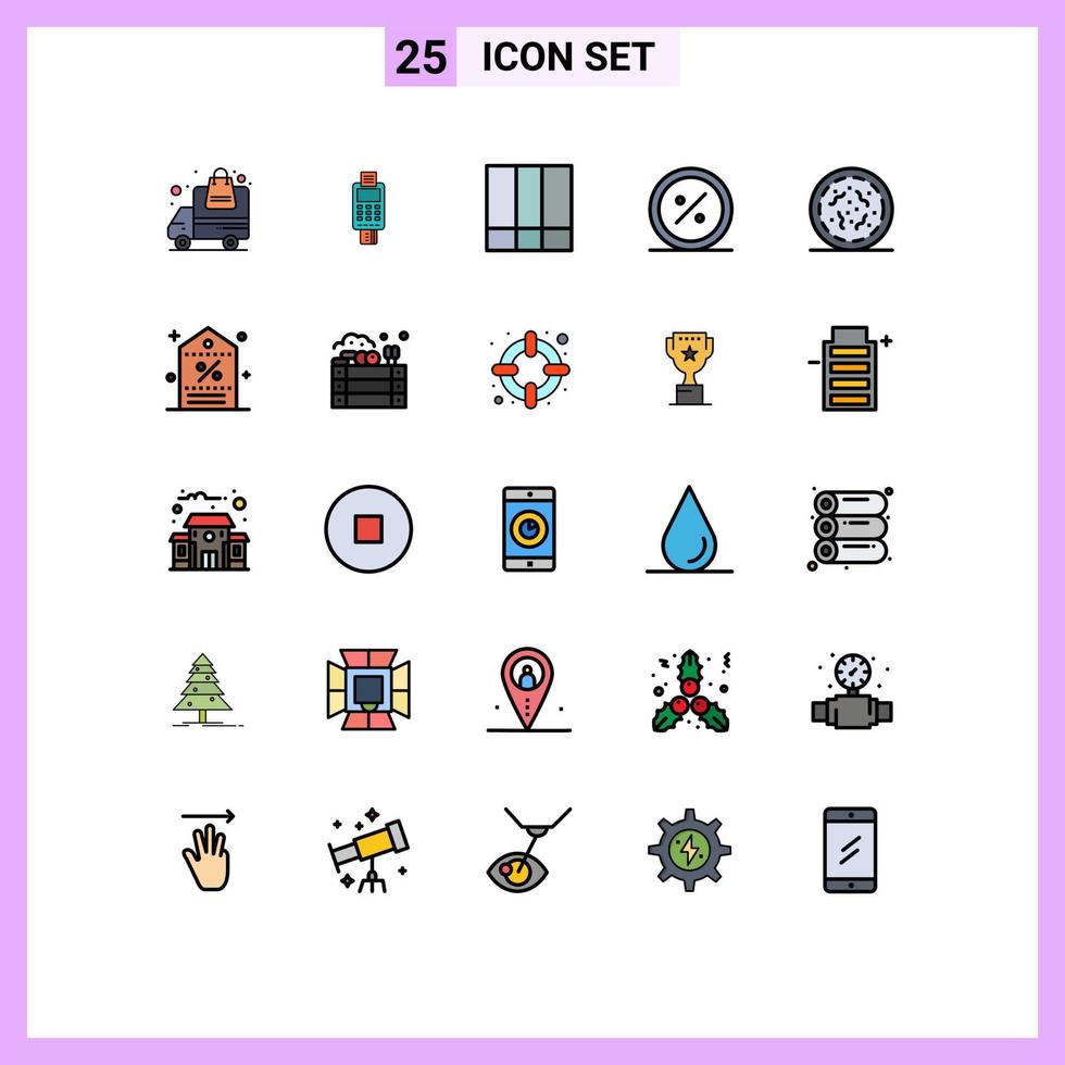 25 User Interface Filled line Flat Color Pack of modern Signs and Symbols of e commerce credit card lines grid layout Editable Vector Design Elements