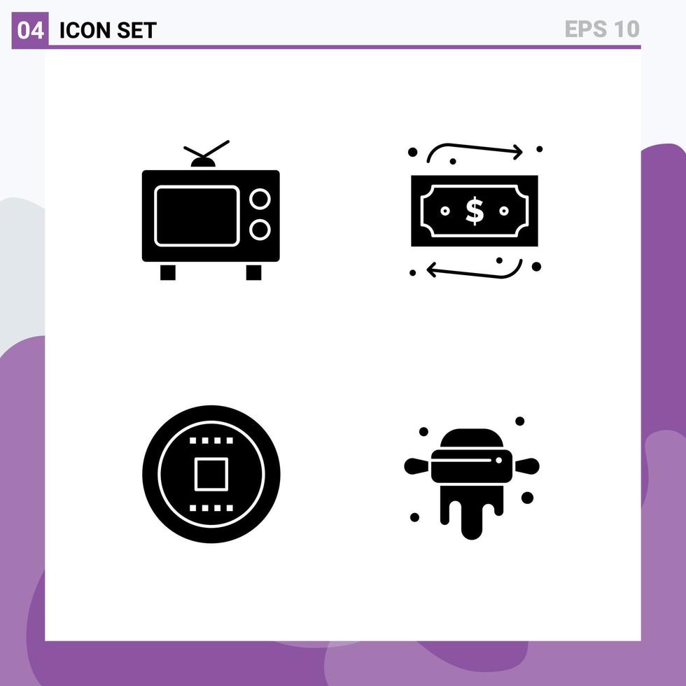 Universal Icon Symbols Group of 4 Modern Solid Glyphs of tv track money control pin Editable Vector Design Elements