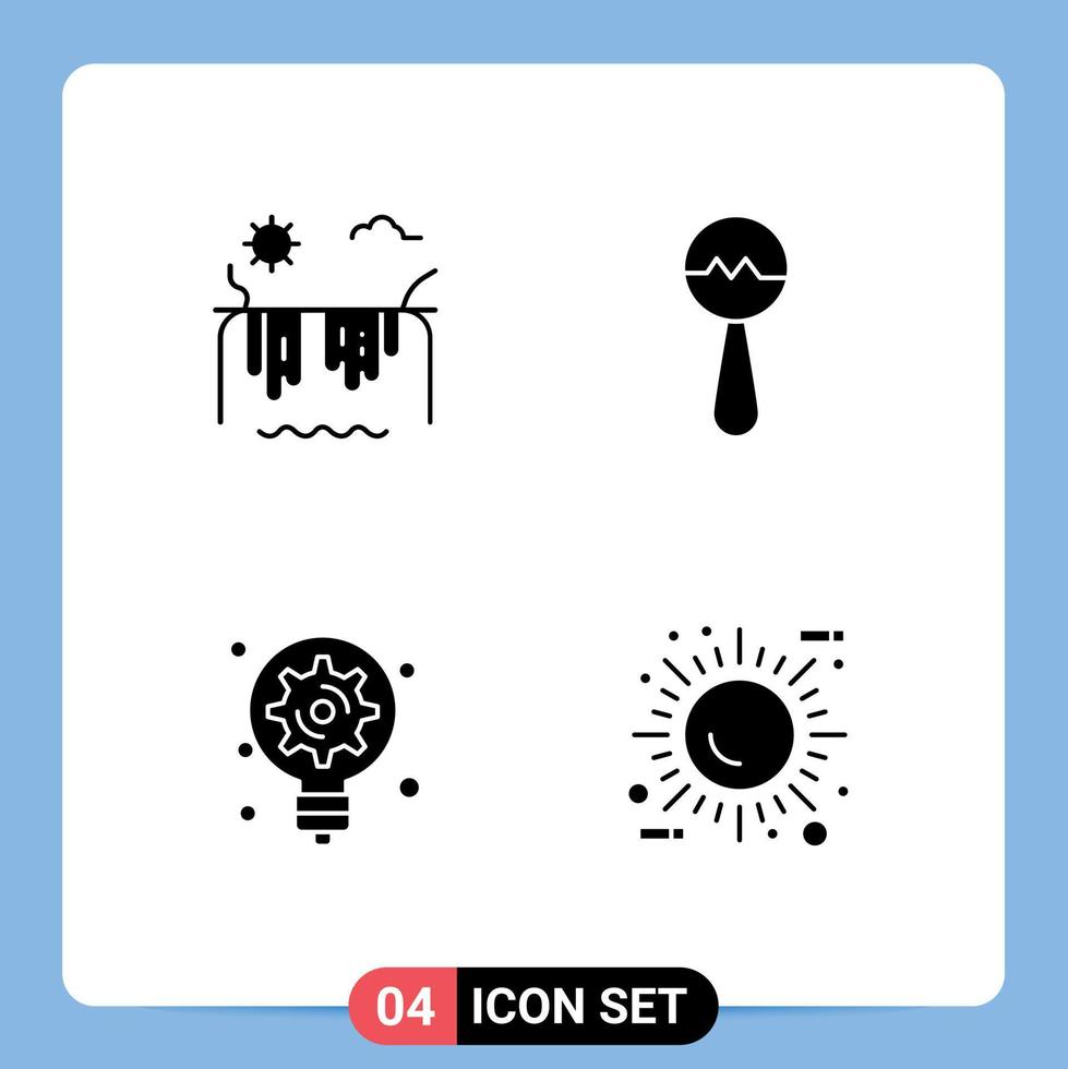 4 Thematic Vector Solid Glyphs and Editable Symbols of mountains innovation canada music sun Editable Vector Design Elements