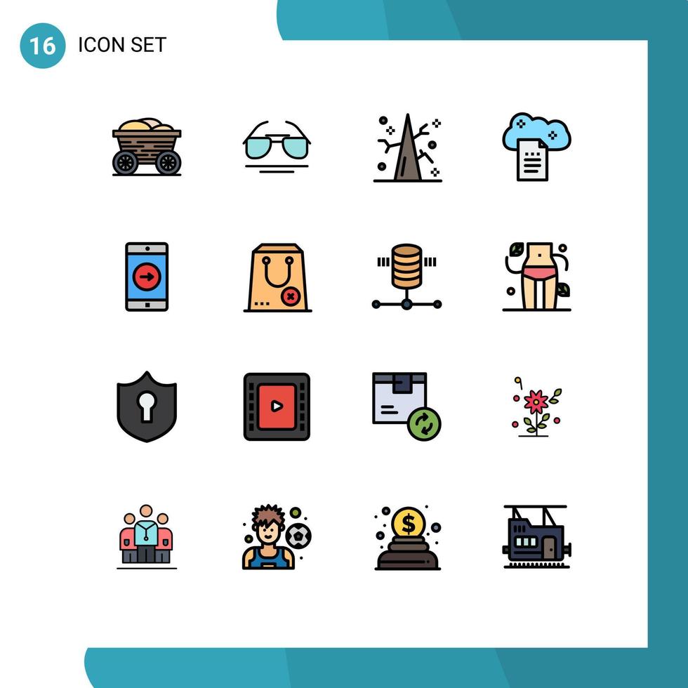 paquete de 16 líneas modernas llenas de color plano, signos y símbolos para medios de impresión web, como documentos en línea de aplicaciones, almacenamiento de archivos de otoño, informes en la nube, elementos de diseño de vectores creativos editables
