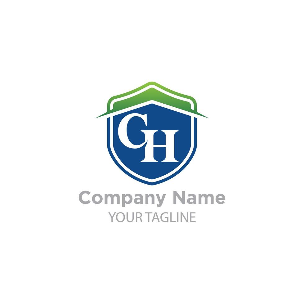 CH initial letters with shield elegant logo color white background. vector