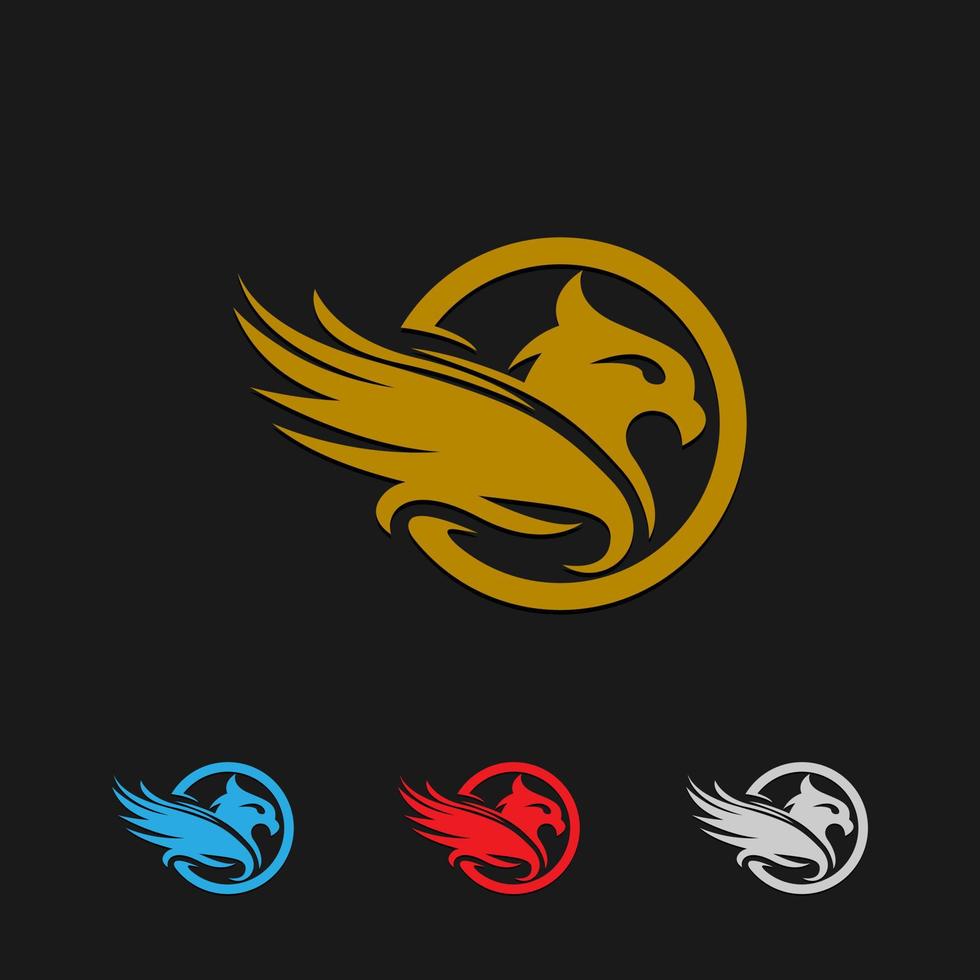 Águila dorada en forma de círculo de plantilla vectorial de diseño de logotipo de alas ascendentes. icono de concepto de logotipo de ave fénix halcón heráldico corporativo de lujo. vector