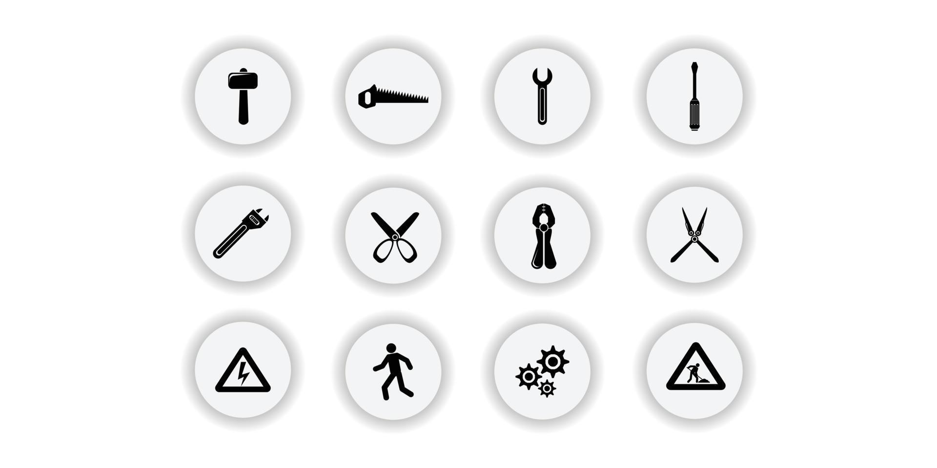 Tools vector icons. Tools icon symbols. Tools icon images. Tools icon pictures