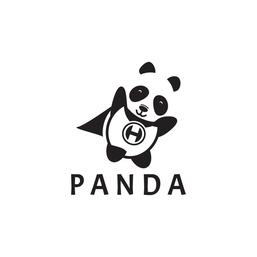 Panda bear silhouette Logo design vector template. Funny Lazy Logo Panda animal Logotype concept icon.