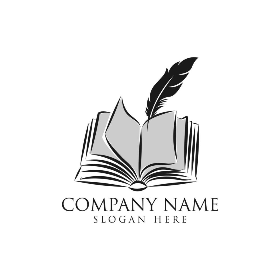 Legal center symbol as feather writing on book. Judgment certificate or police document, crime verdict icon, lawsuit sign or crime punishment badge. Wisdom or prosecutor decision theme, court logo. vector