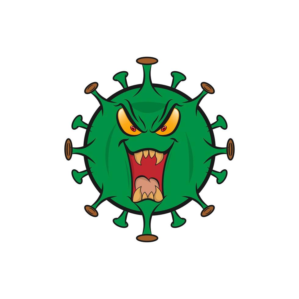 detener el virus. logotipo del vector del monstruo del virus de la corona. diseño de personaje. coronavirus. virus cabeza verde.eps 10