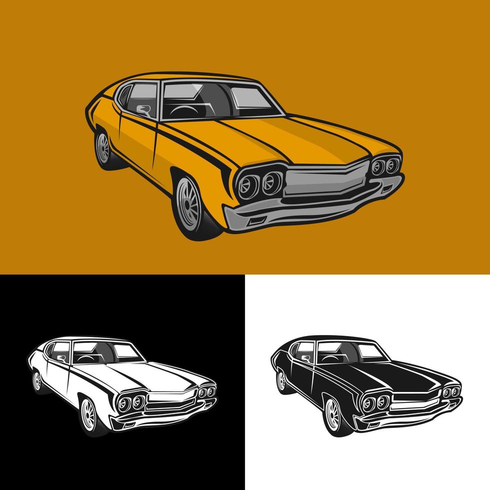 conjunto de logotipos, emblemas e insignias clásicos de muscle car aislados en el fondo. Coche americano antiguo de los años 60. vector