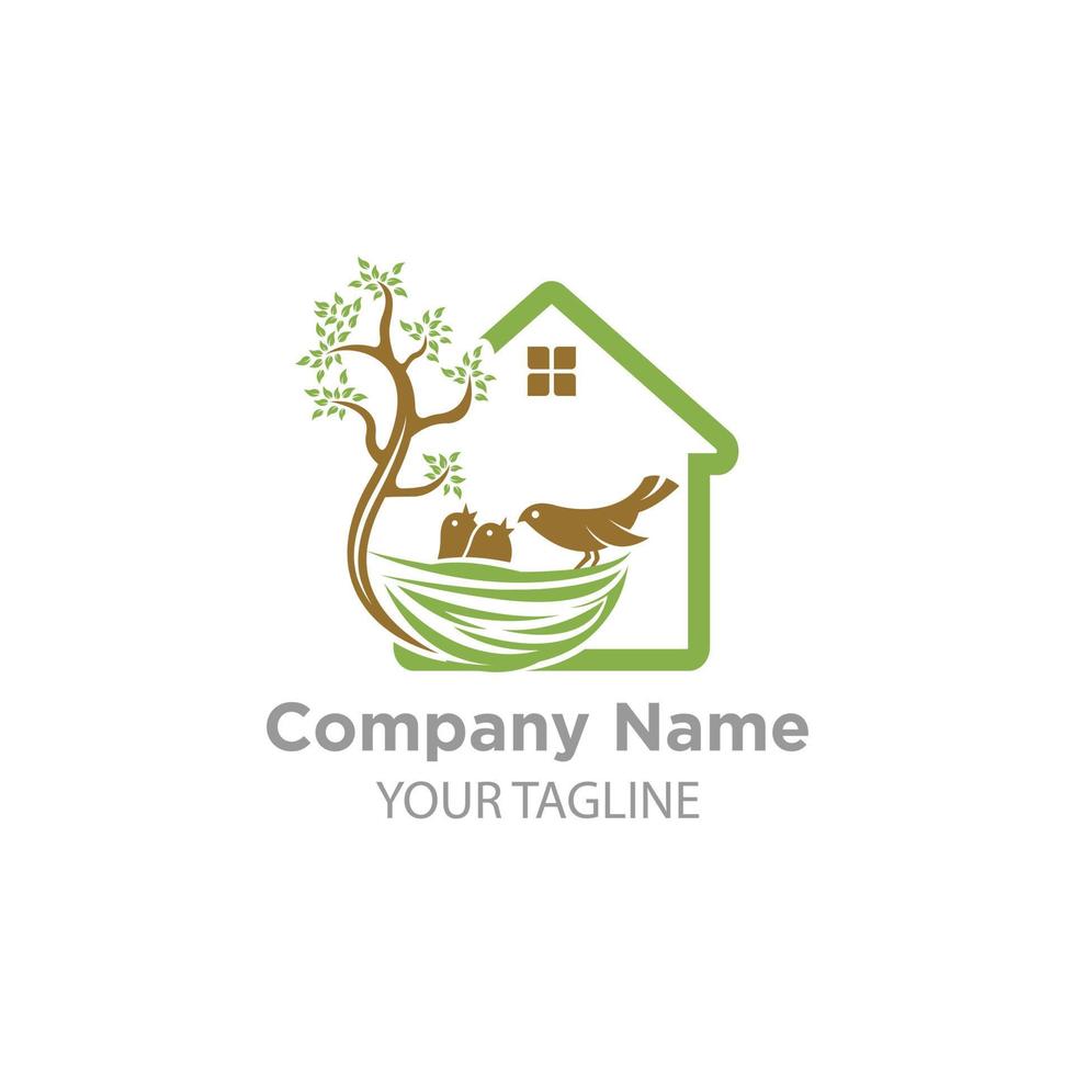 Illustration sign of the house built on the bird nest signifies a quiet and comfortable home inhabited logo design. vector