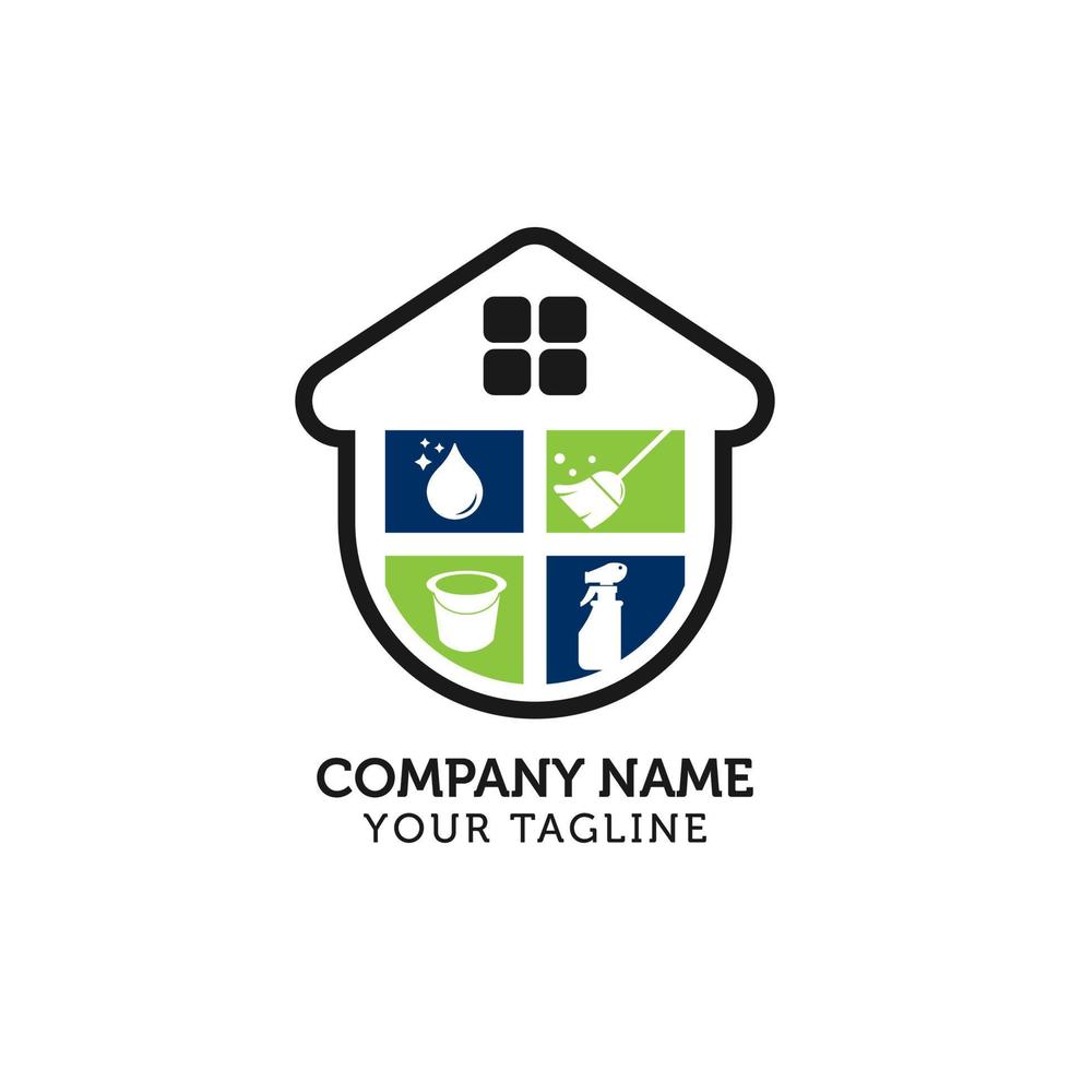 diseño de logotipo de vector de limpieza de casa, ecológico con hogar brillante y concepto de círculo aislado en fondo blanco