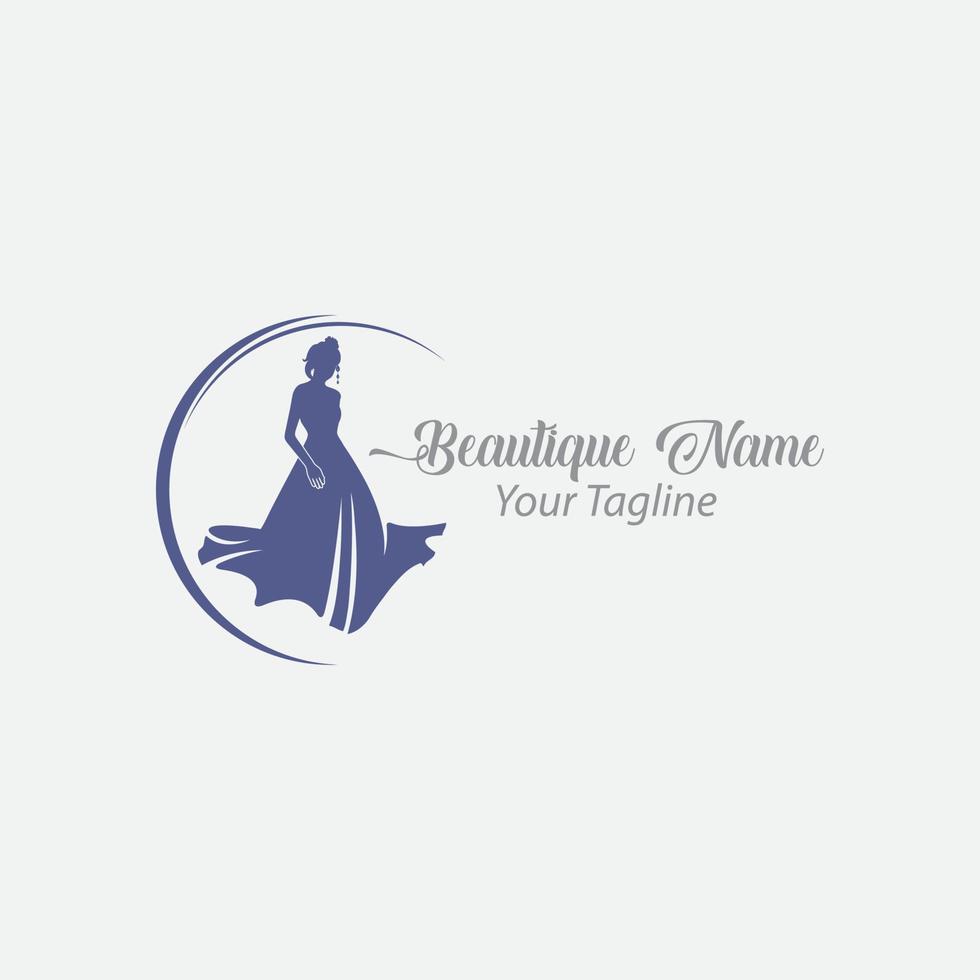 Shop logo fashion woman, black silhouette diva. Company brand name design vector