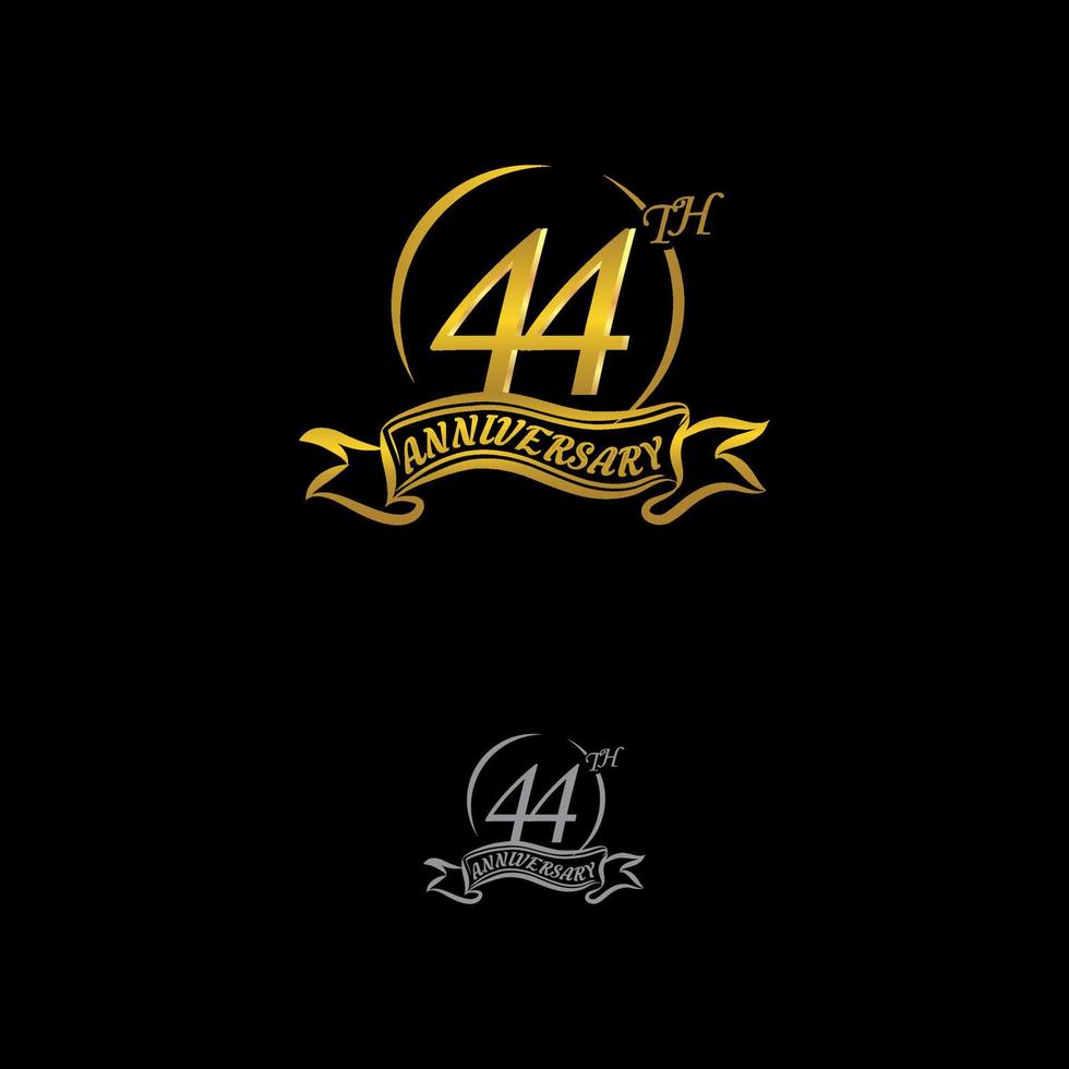 Anniversary vector unusual label. forty-four year symbol. Birthday abstract logo. 44th jubilee