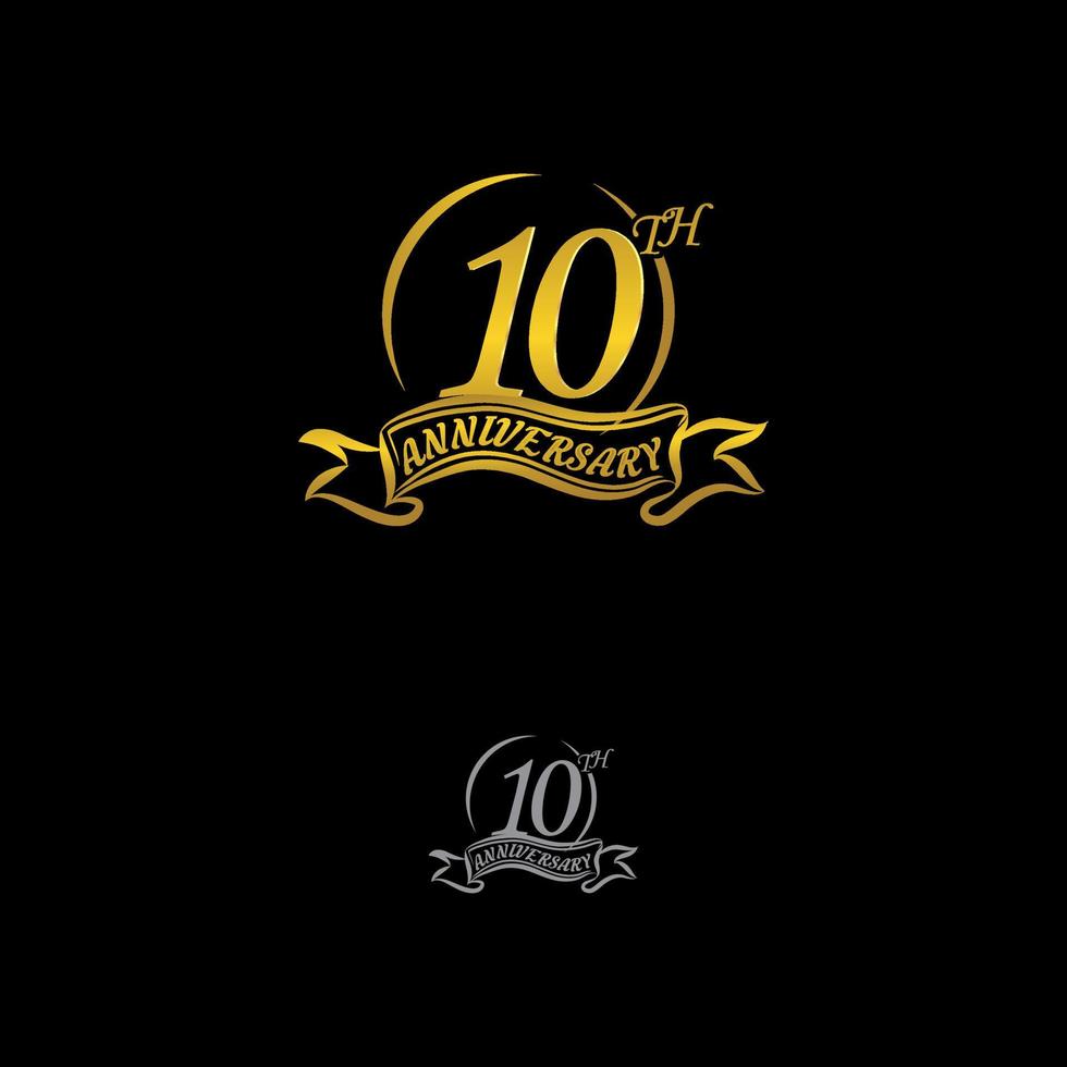 Anniversary vector unusual label. ten year symbol. Birthday abstract logo. 10th jubilee