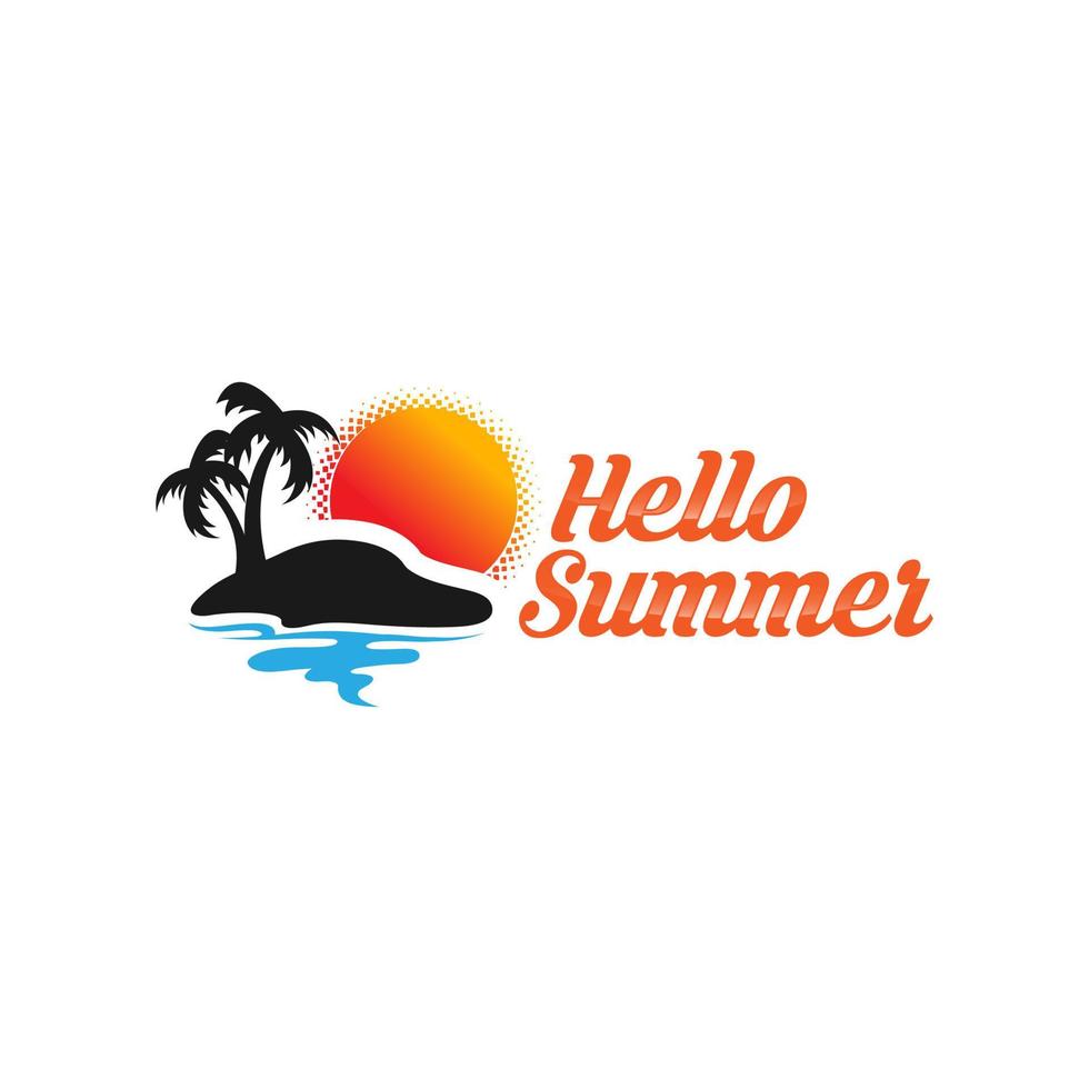 hola pancarta de verano. cartel de tipografía con sol y letras. diseño soleado para fiestas en la playa, ropa de colección de verano, contenido de medios sociales vector