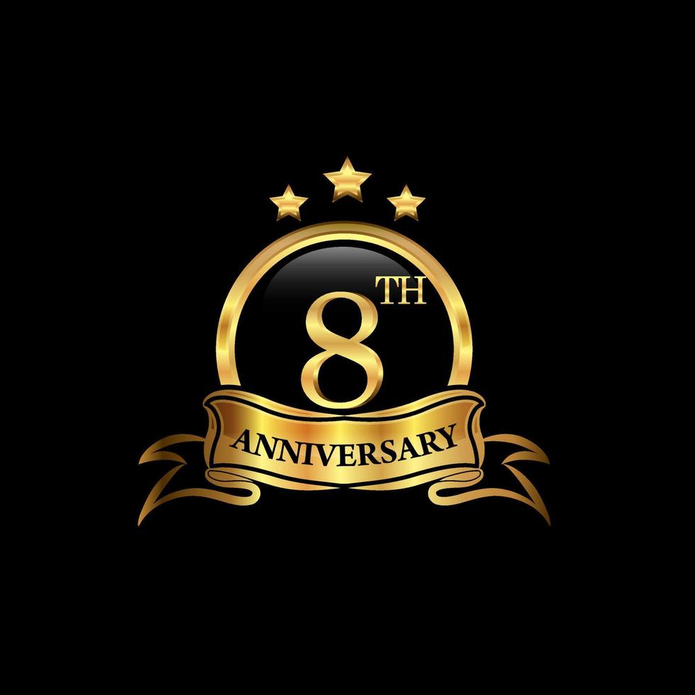 8 year anniversary celebration. Anniversary classic elegance golden color isolated on black background, vector design for celebration, invitation card, and greeting card