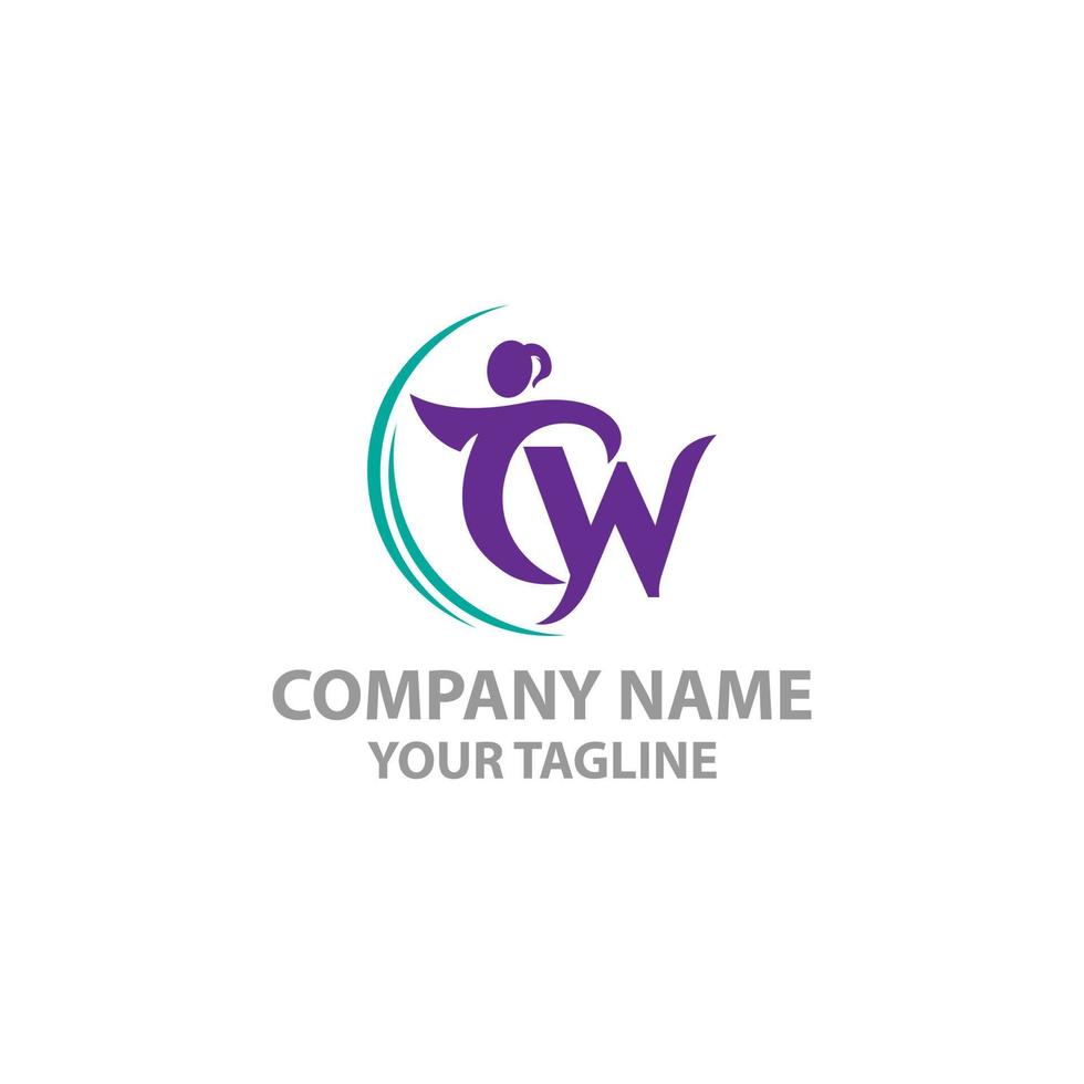 logotipo de la letra tw personas abstractas, icono del logotipo de fitness y yoga. vector