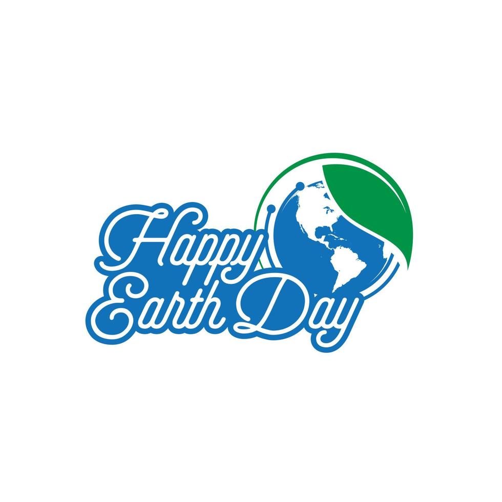 Happy earth day lettering poster on blurred background. Earth day logo for posters, banners, cards, postcards. Earth day concept with branches and leaves. EPS 10 vector