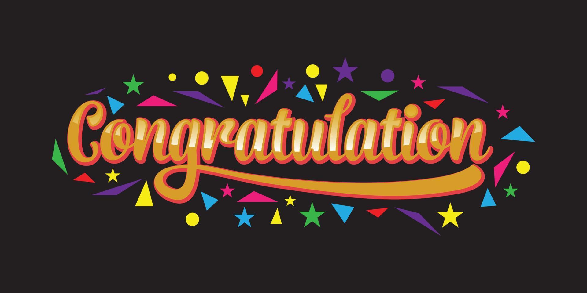 Congrats, Congratulation banner with glitter decoration. Handwritten modern brush lettering dark background vector