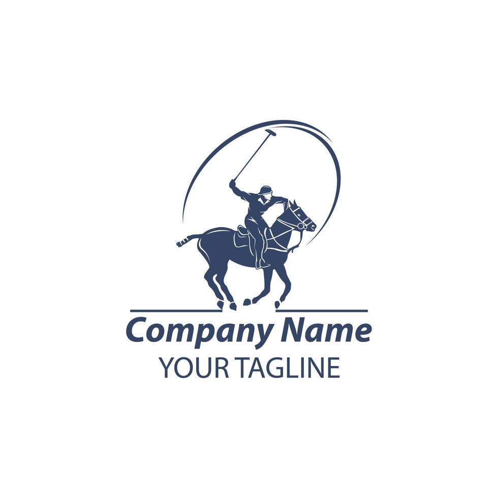 Polo player with rearing up horse and long handled mallet icons for polo club or equestrian sport design. vector