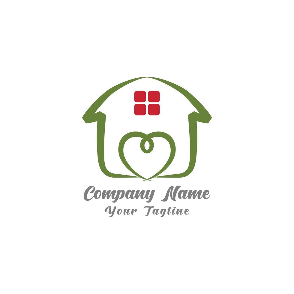 Simple icon of house with heart shape within. House line art shape. Vector symbol logo template easy to edit.