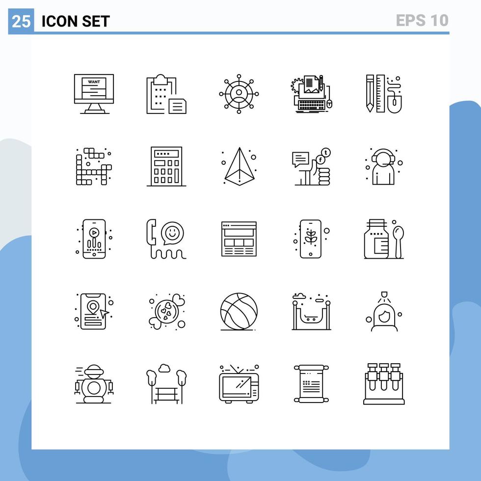 Editable Vector Line Pack of 25 Simple Lines of drawing paper paste computer type writer Editable Vector Design Elements