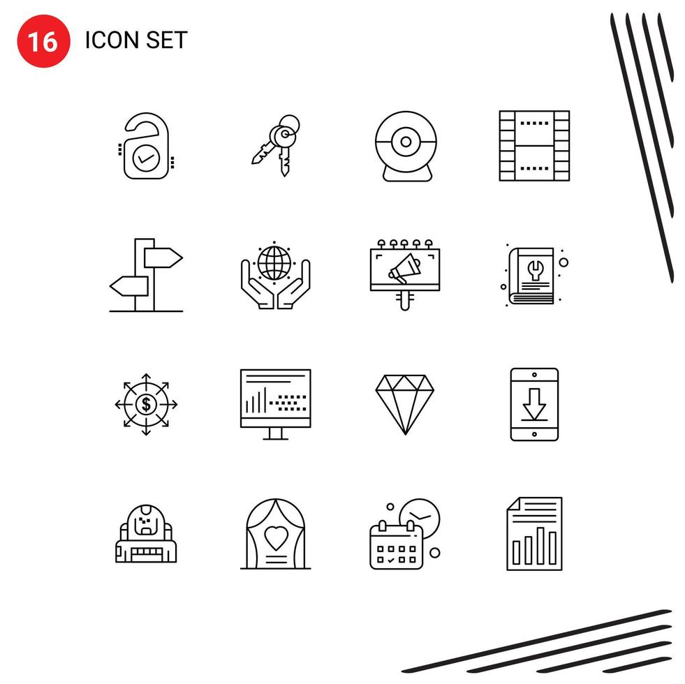 Group of 16 Modern Outlines Set for holiday ux camera ui essential Editable Vector Design Elements