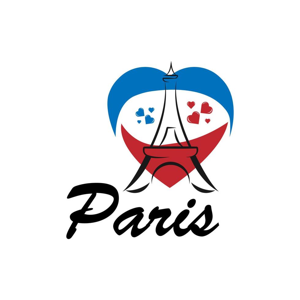 Symbol Paris. Fashion print for female wear. Template for t shirt, apparel, card, poster. Eiffel Tower and heart as symbol of love. Design element. Vector illustration