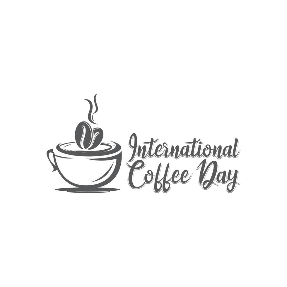 Logotipo del día internacional del café del 1 de octubre. ilustración vectorial del icono del logotipo del día mundial del café sobre fondo blanco.mapa mundial en taza de café. vector