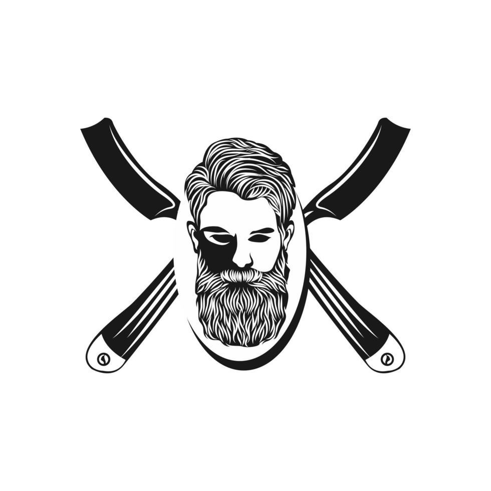 Vector vintage barber shop logo for your design. For Label, Badge, Sign or Advertising. Hipster Man, Hairdresser Logo.