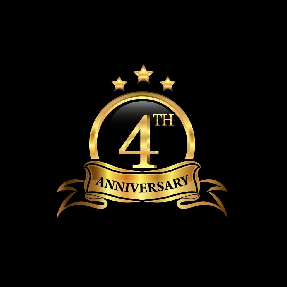 4 year anniversary celebration. Anniversary classic elegance golden color isolated on black background, vector design for celebration, invitation card, and greeting card